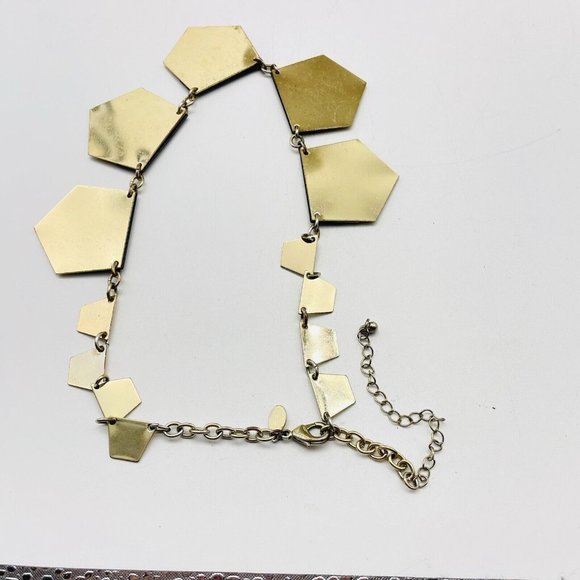 Express Signed Triple Layer Pentagon Panel Necklace Mixed Metal Tones Statement - Picture 8 of 8